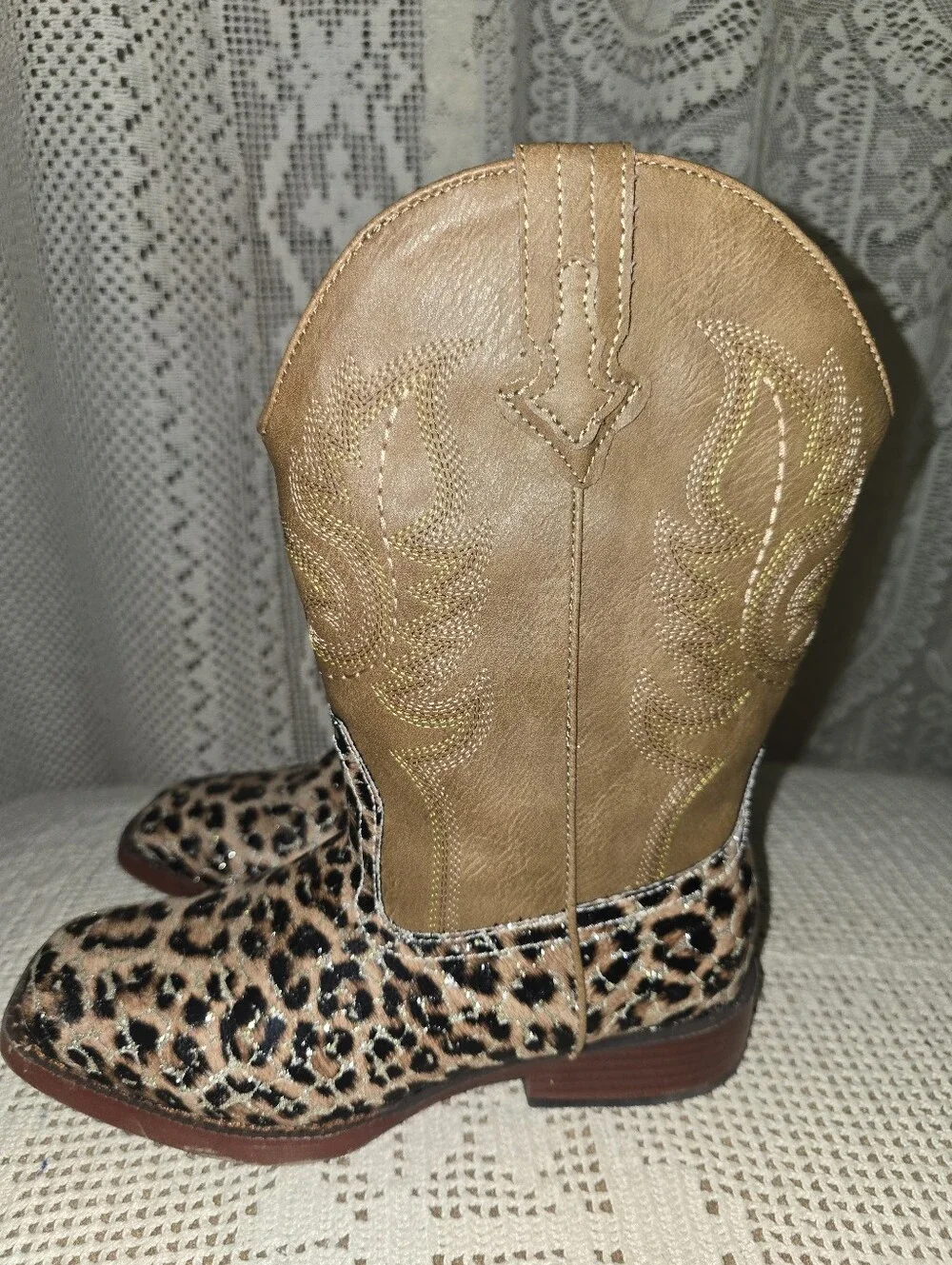 Roper Glitter Leopard Girls Cowboy Boots 3 New Without Tag